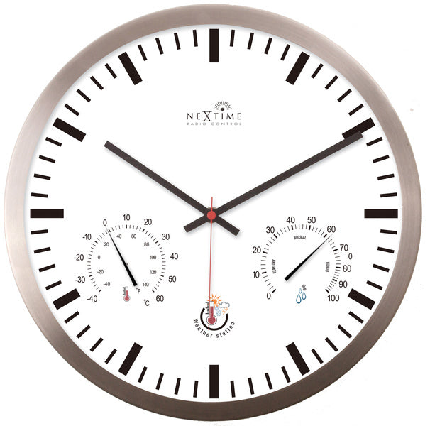 Nextime ne-90513wi wandklok + weerstation 25cm wit rc aluminium