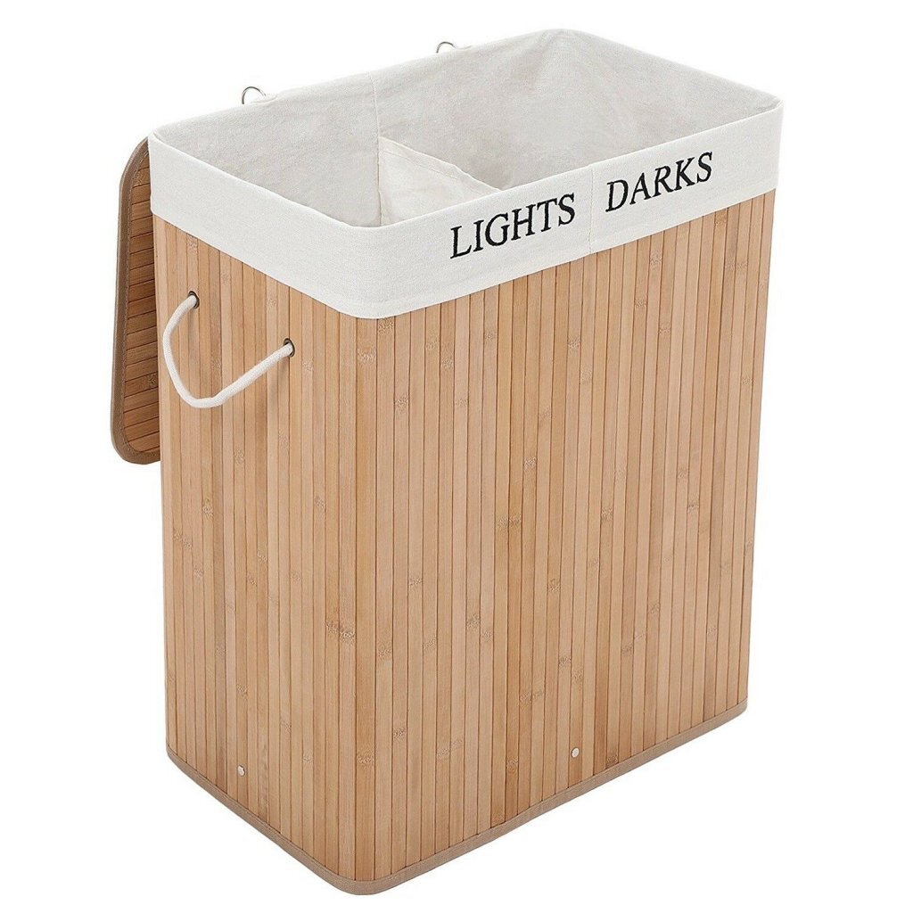 Homestyle pro rechthoekige bamboe wasmand + tekst 52x32x63 cm naturel wit