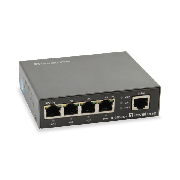 LevelOne GEP-0523 Switch Gigabit Poe de 5 puertos, IEEE 802.3af at, 4x Poe, 60W, 10 1000Mbps