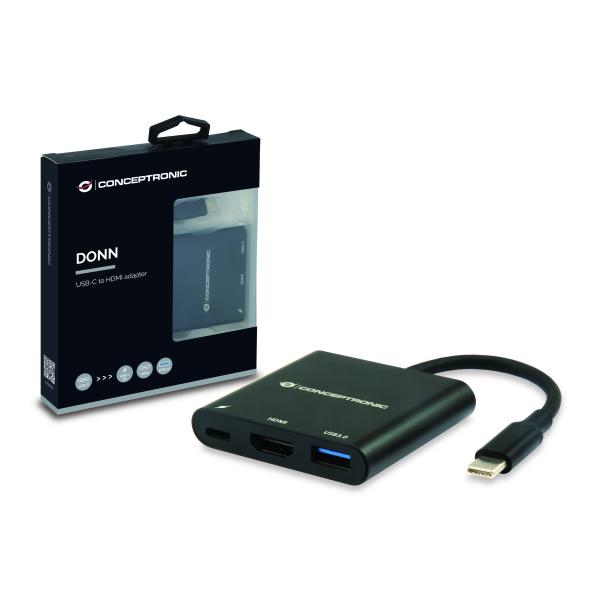 Conceptronic donn01b donn usb-c to hdmi adapter, usb 3.2 gen 1 (3.1 gen 1) type-a c, hdmi, black