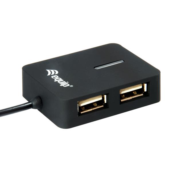 Equip 128952, Hub USB de viaje de 4 puertos, USB 2.0, 480 Mbits, plástico, negro