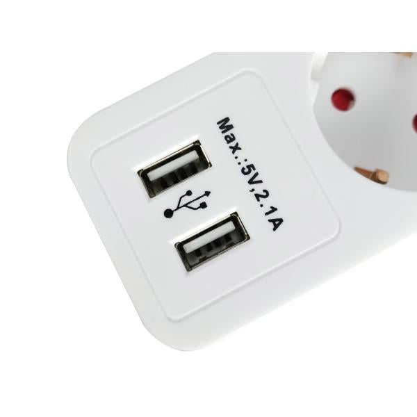 Equip 245554, Fuera de alimentación de 5 outash con 2x USB, 5X de salida de CA interior, tipo F, 1.5 mm², 1.8 m