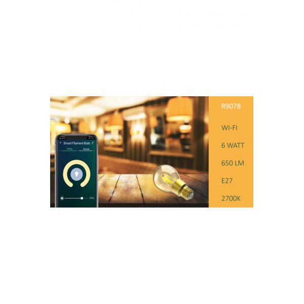 WOX R9078 SMART DIMMABLE FILLAME LED -glödlampa, E27, 6W, 650LM, WiFi, Amazon Google, App