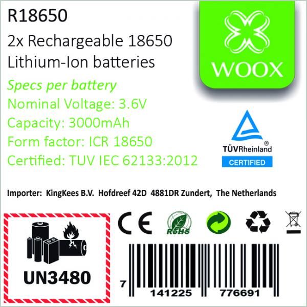 WOX R18650 je sada 2 kusů dobíjecích lithium-iontových baterií typu 18650