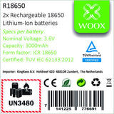 WOX R18650 je sada 2 kusů dobíjecích lithium-iontových baterií typu 18650