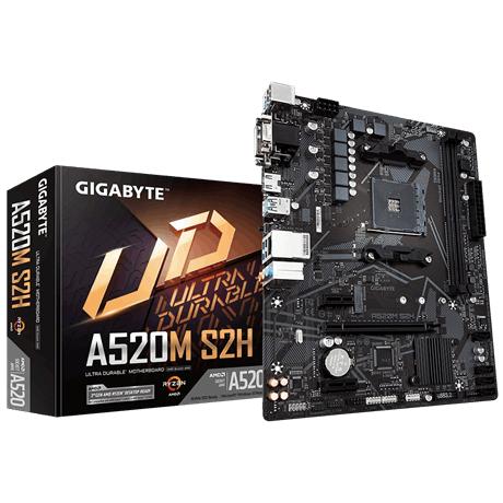 Gigabyte A520M S2H, MATX, AMD, AM4, A520, Ryzen 3 3a Gen, 64 GB, 2x Dimm DDR4, 5000 MHz, USB3.1, M.2