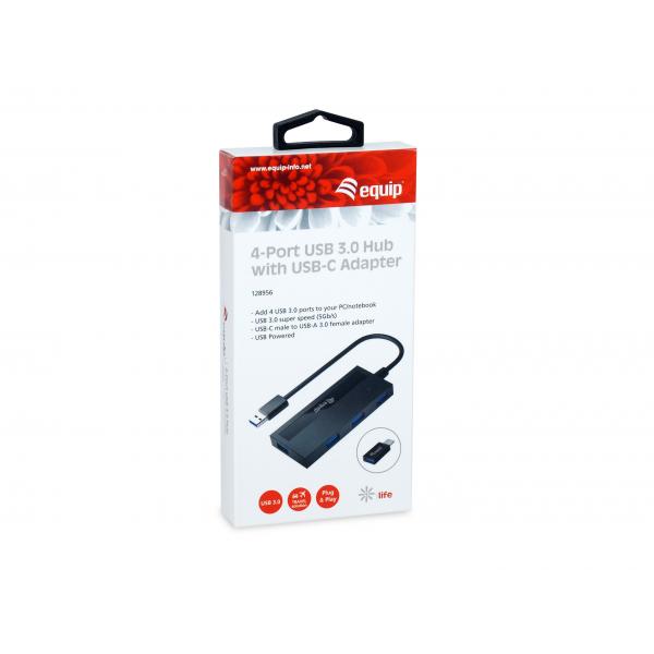 Vybavte 128956 4-portové USB 3.0 Hub s adaptérem USB-C, USB 3.2 Gen 1 Typ-A, 5000 Mbit S, černá