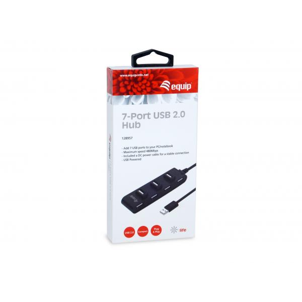 Utrusta 128957 7-port USB 2.0-nav, USB 2.0, USB 2.0, 480 Mbit S, svart
