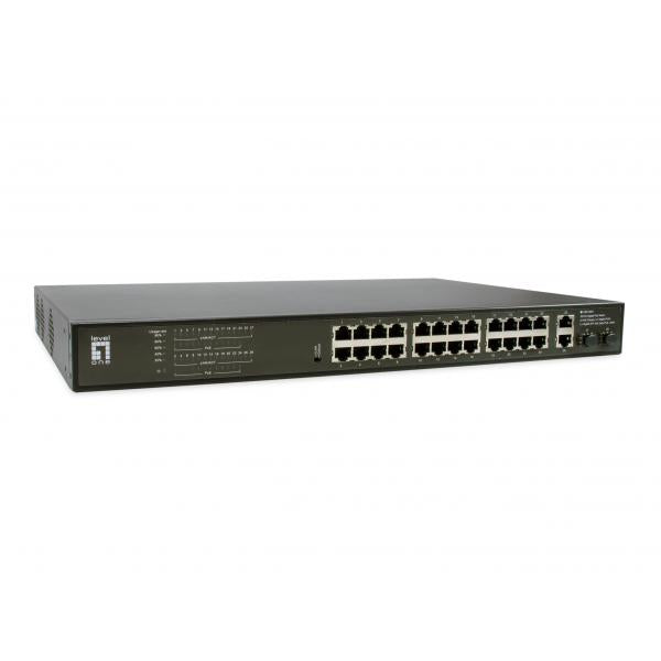 Levelone Gep-2821 28-Port Gigabit Poe Switch, 24x Poe Outputs, 2x Gigabit RJ45, 2x Gigabit SFP, 1h