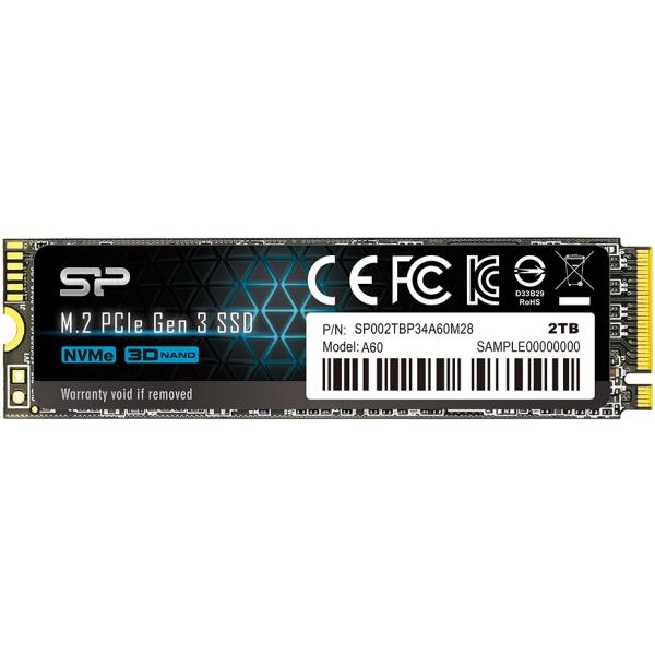 Silicon Power SP002TBP34A60M28 ACE A60 SSD, 2 TB, PCIE Gen3x4, NVME 1.3, SLC, 2200 1600 MB S, HMB