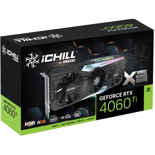 Inno3d Inno3D C406T3-08D6X-17113389 GeForce RTX 4060 Ti ichill x3, 8GB GDDR6, 128-bit, 2595, 18 Gbps
