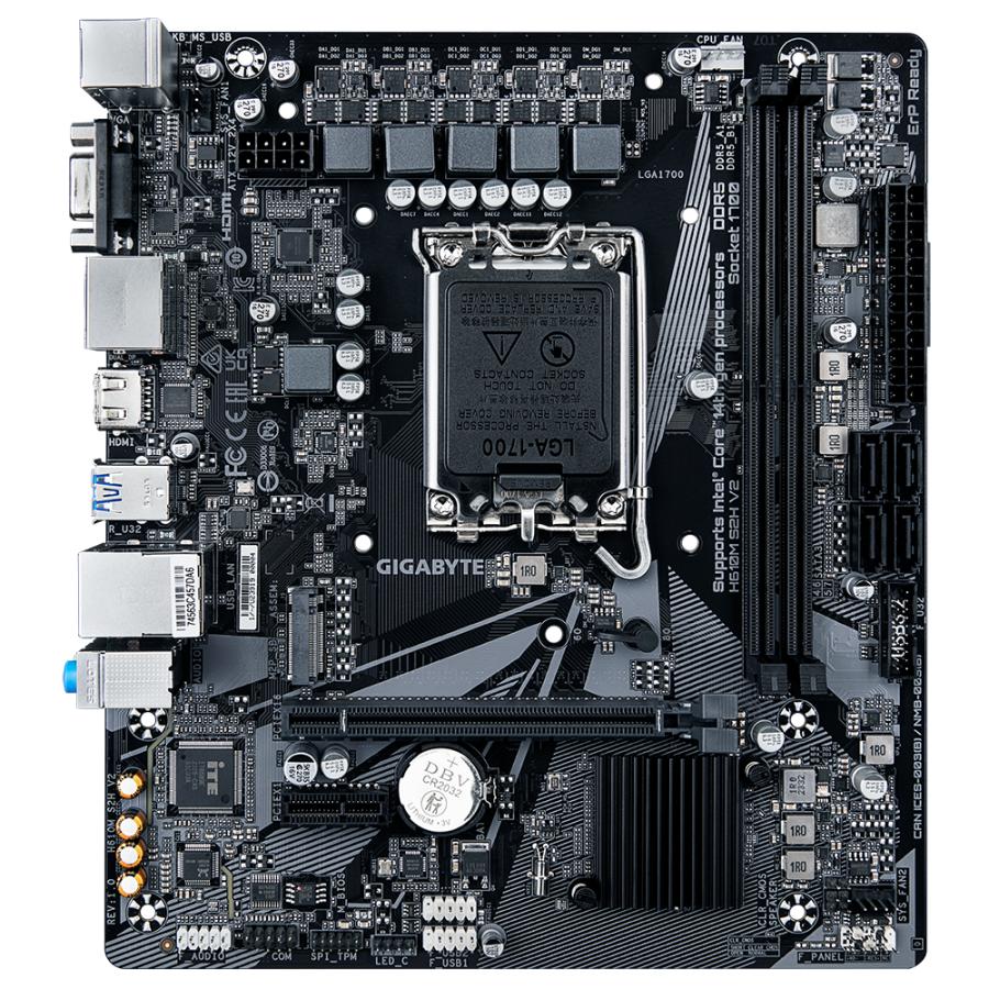 Gigabyte H610M S2H V2 H610M S2H V2 , Intel, LGA1700, DDR5 (5600 MHz) GBE LAN, M.2, USB3.2 Gen 1 1