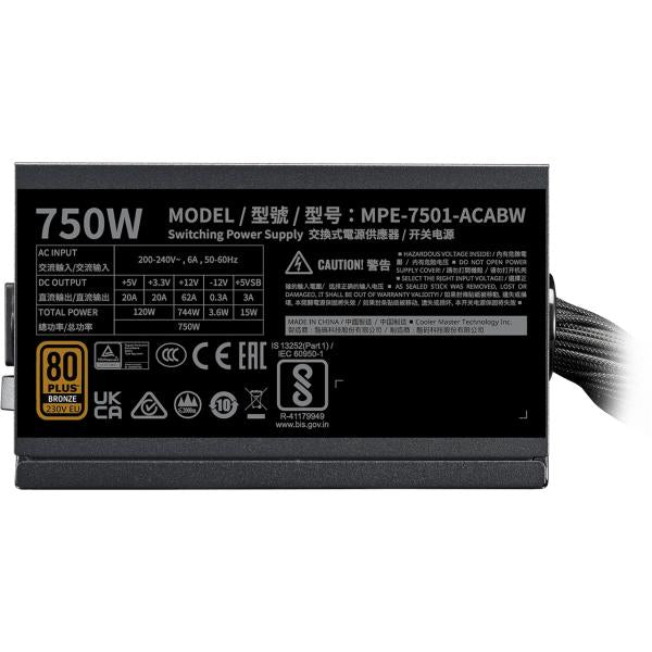 Cooler Master Cooler MPE-7501-AABW-3BEU MWE Bronze V3, ATX 3.1, 750 W, 120mm, Quiet HDB fan