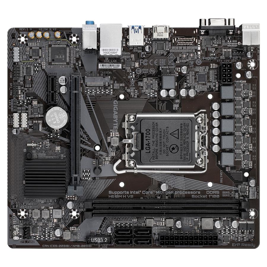 Gigabyte H610M H V2 H610M H V2, MATX, Intel LGA1700, DDR5 5600MHz, M.2, GBE LAN, USB 3.2