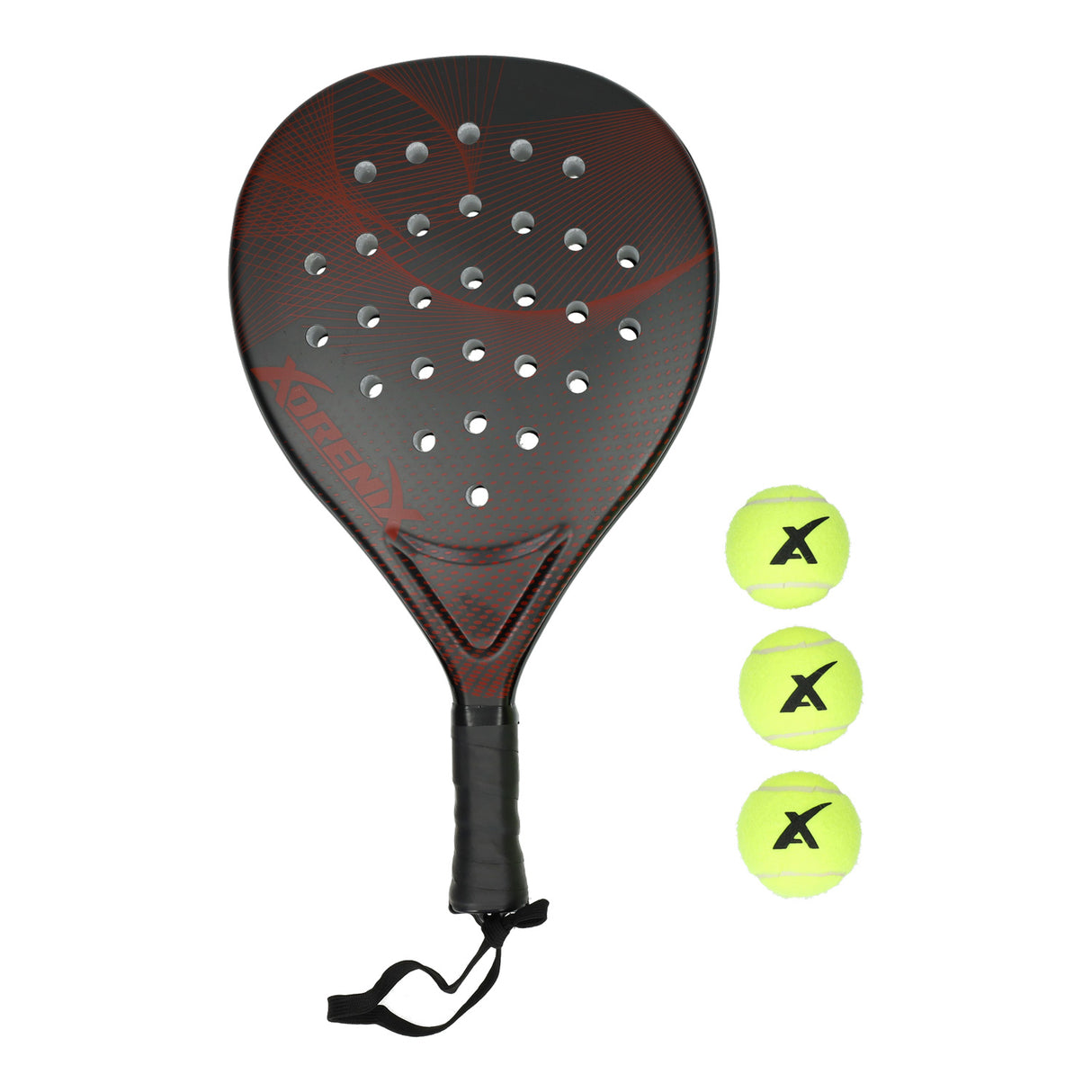 Raketa Adrenix Padel Set s 3 koulemi - červená