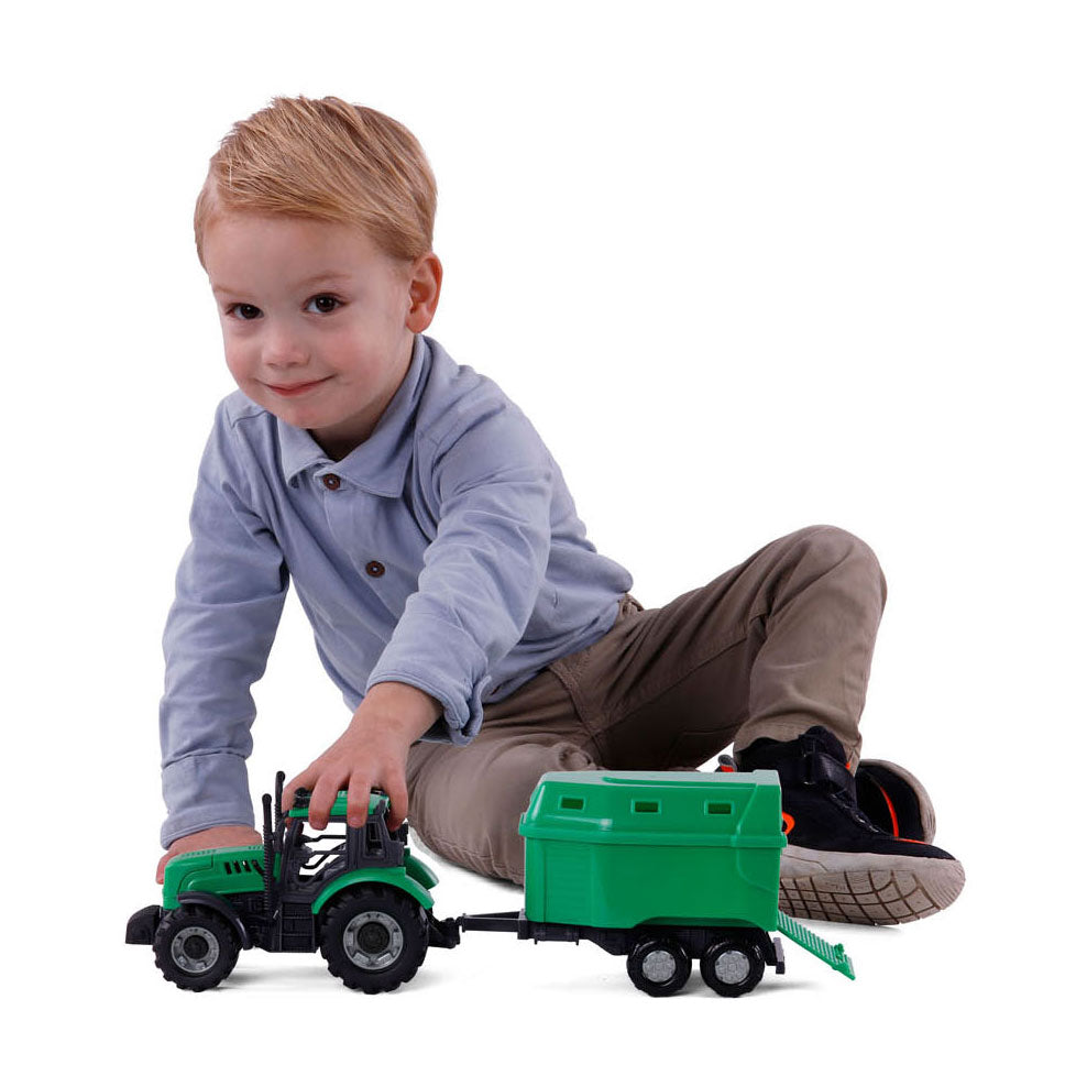 Cavallino Tractor con rimorchio per cavalli verde, scala 1:32