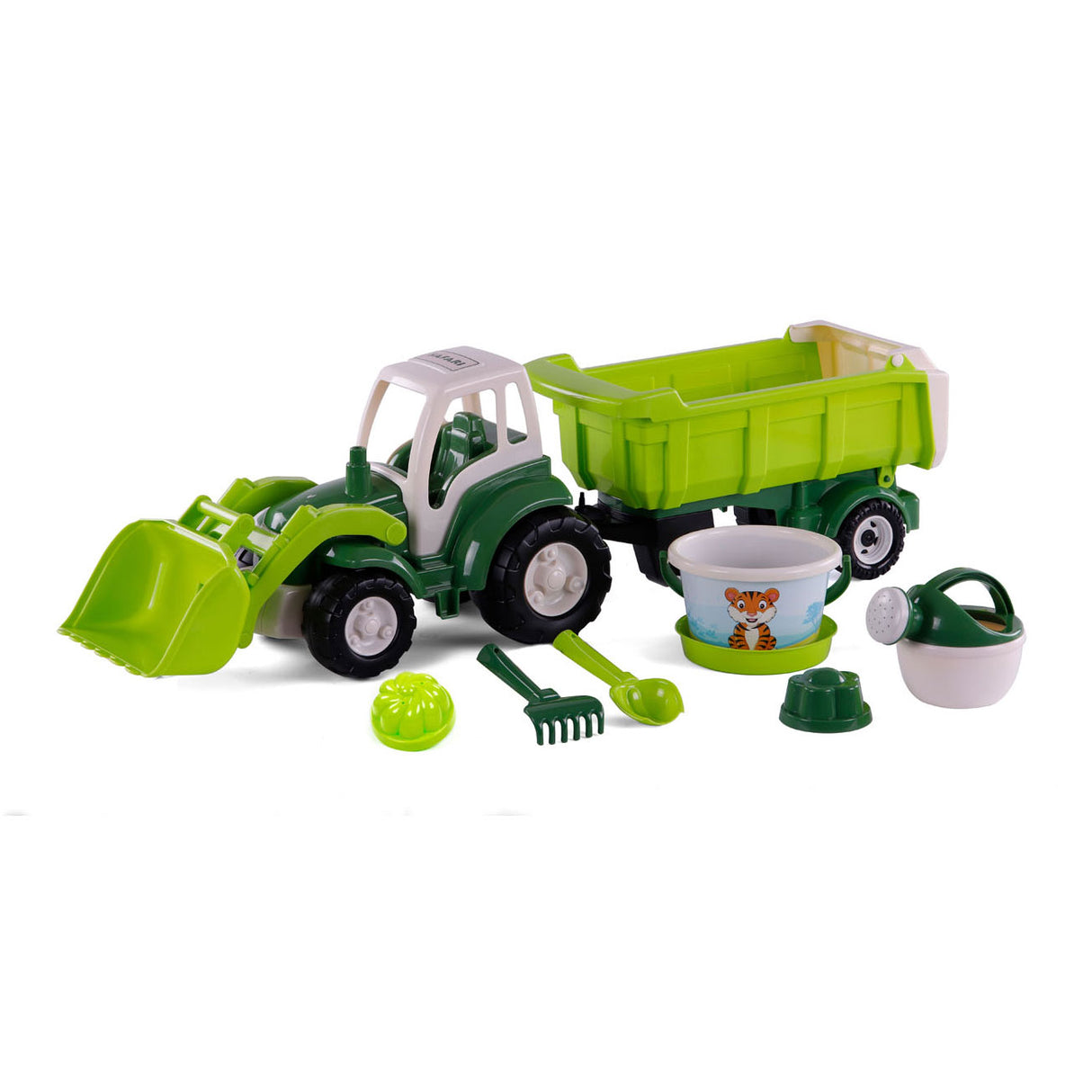 Cavallino XL Tractor Green s přívěsem naklonění a kbelíku, 9DLG.