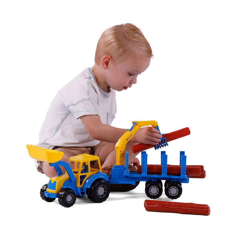 Cavallino Junior Traktor mam Crane Trailer an Holz, 46cm