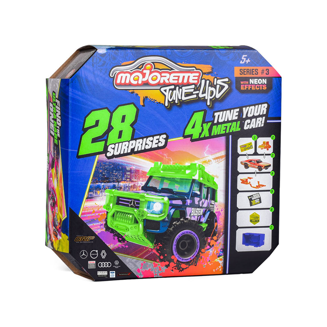 Le 3 auto da corsa di Majorette Tune Up con 28 sorprese, set di 4