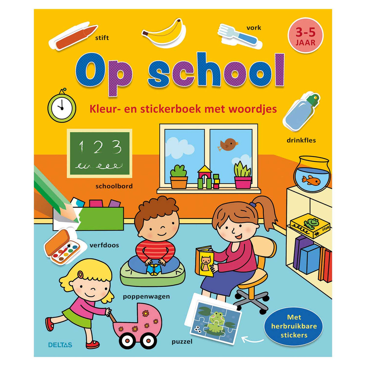 Delta Color and Sticker Book with Words - A scuola