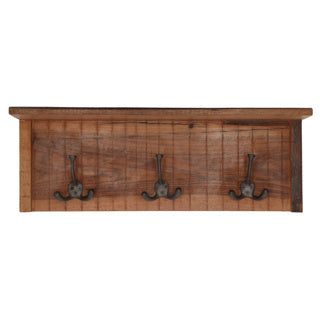 Coat rack 3 hooks natural wood 57x15x20 cm
