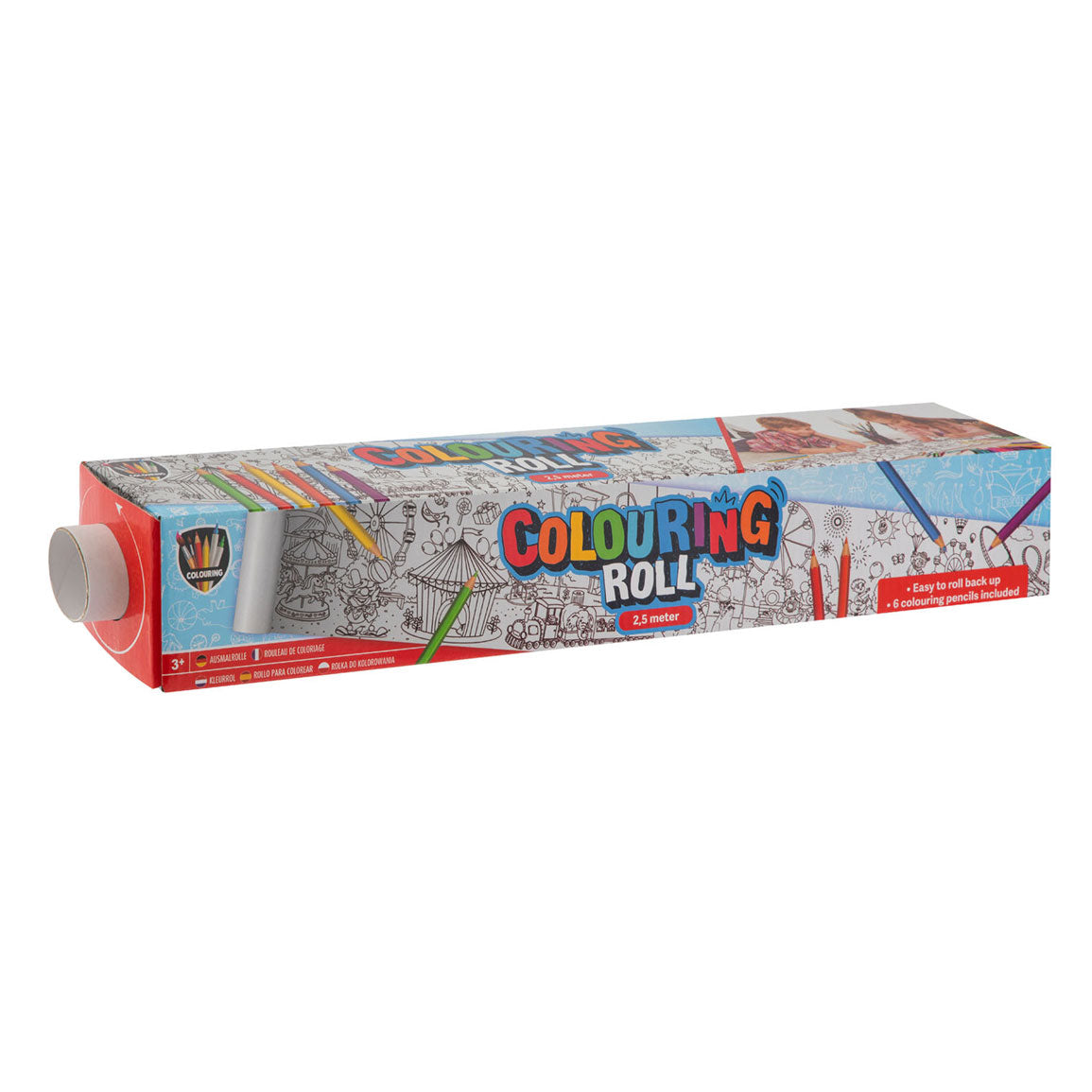 Rouleau de couleur de groupe d'artisanat créatif avec imprimé et 6 crayons de couleur, 250x42cm
