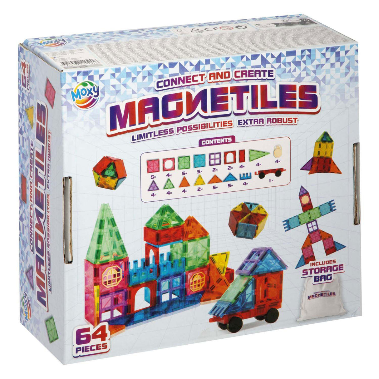 Creative Craft Group Magnetic Building Tiles with storage bag, 64dlg.
