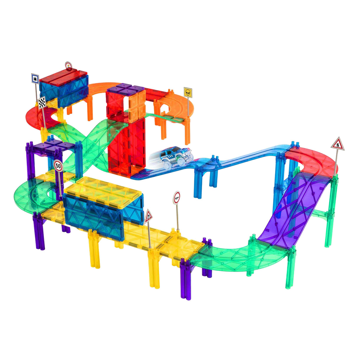 Creative Craft Group Magnetic Building Toys Tiles dálnice s automobilovým a úložným taškou,