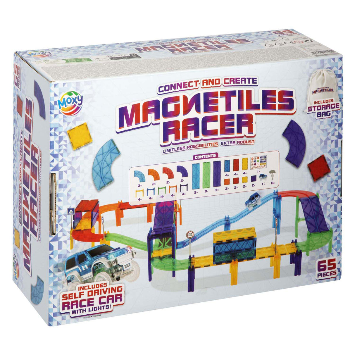 Creative Craft Group Magnetic Building Toys Tiles dálnice s automobilovým a úložným taškou,