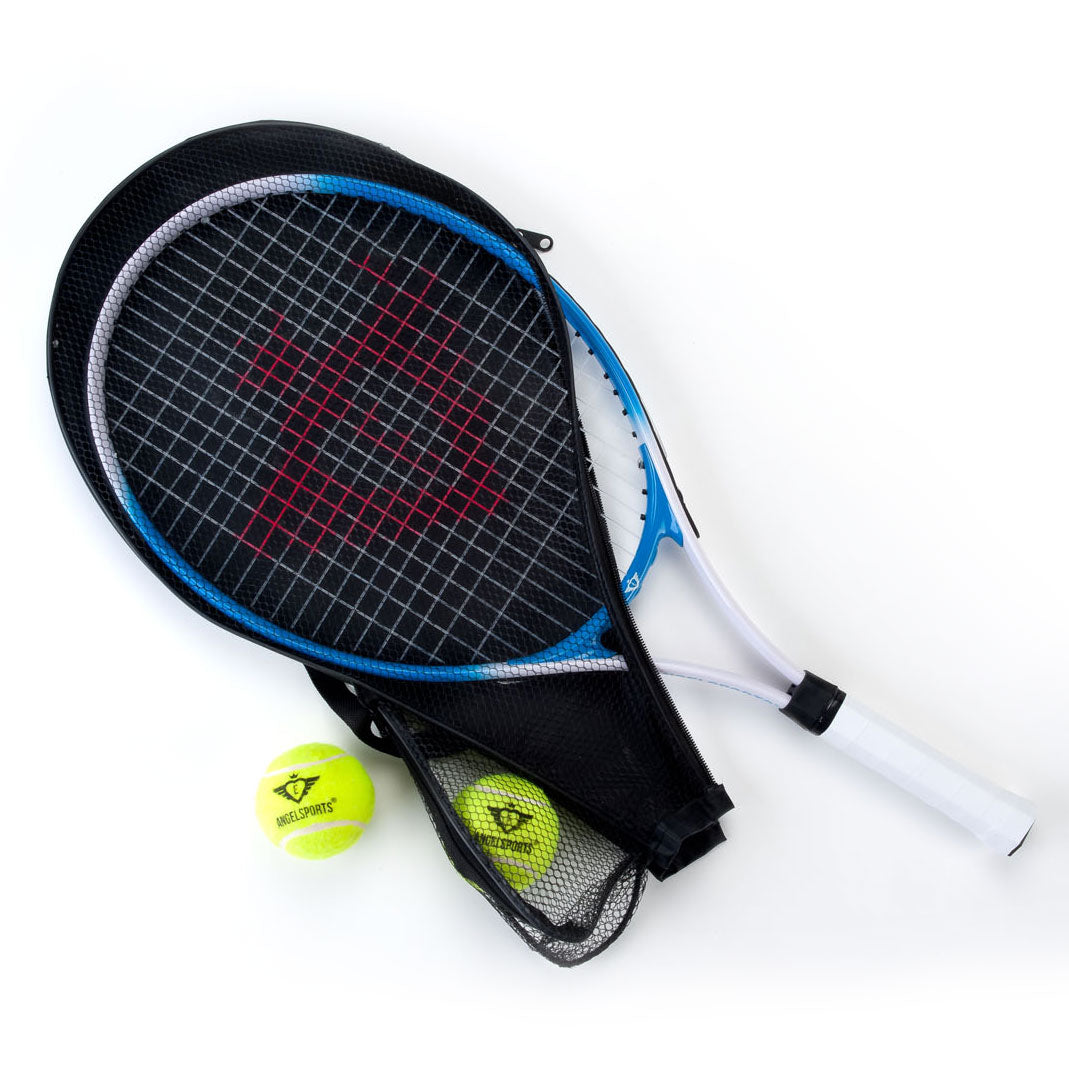 Tennis racket with cover and 2 balls blue