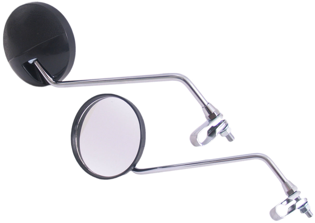 Edge mirror set with clamp M8 with clear glass - Round shape - Black Chrome