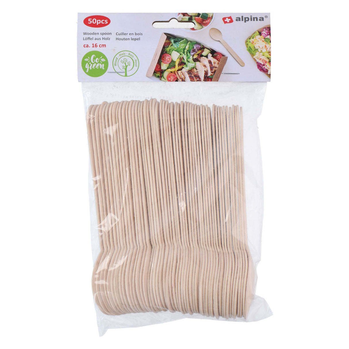 Wegwerp lepel hout 16cm, 50st.