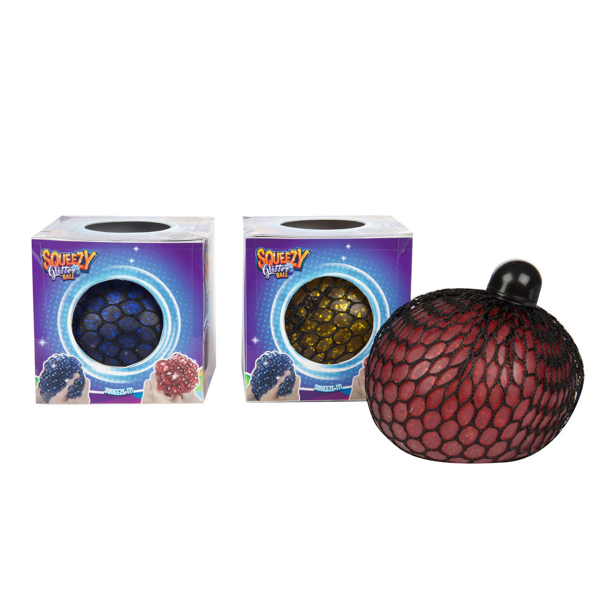 Toi-toys fun glitter knijpbal in net, 10cm