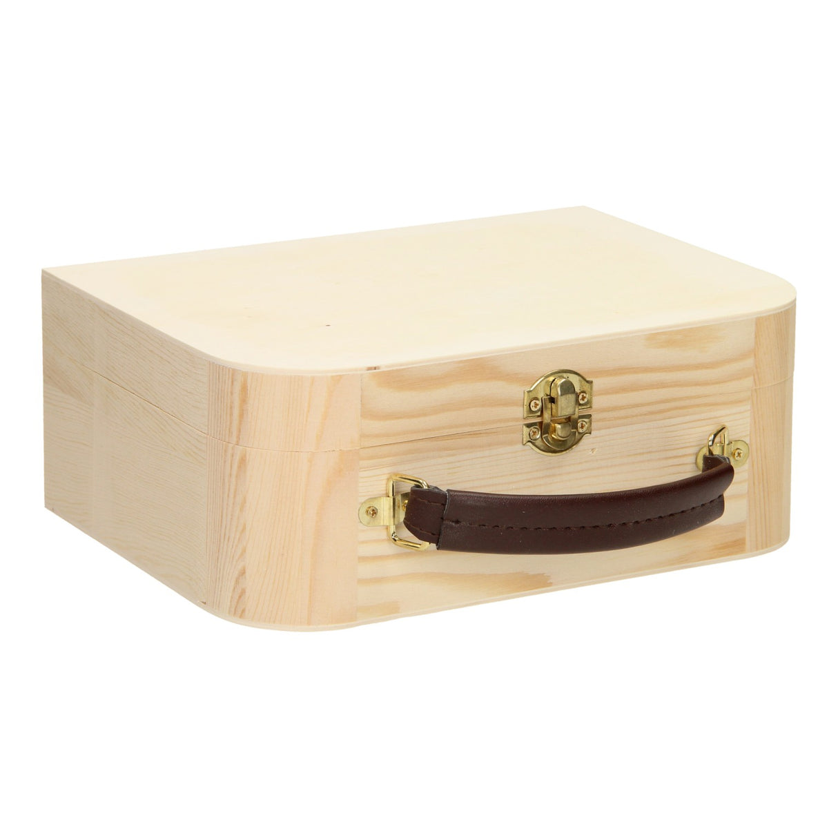 Wooden briefcase with leather handle pine