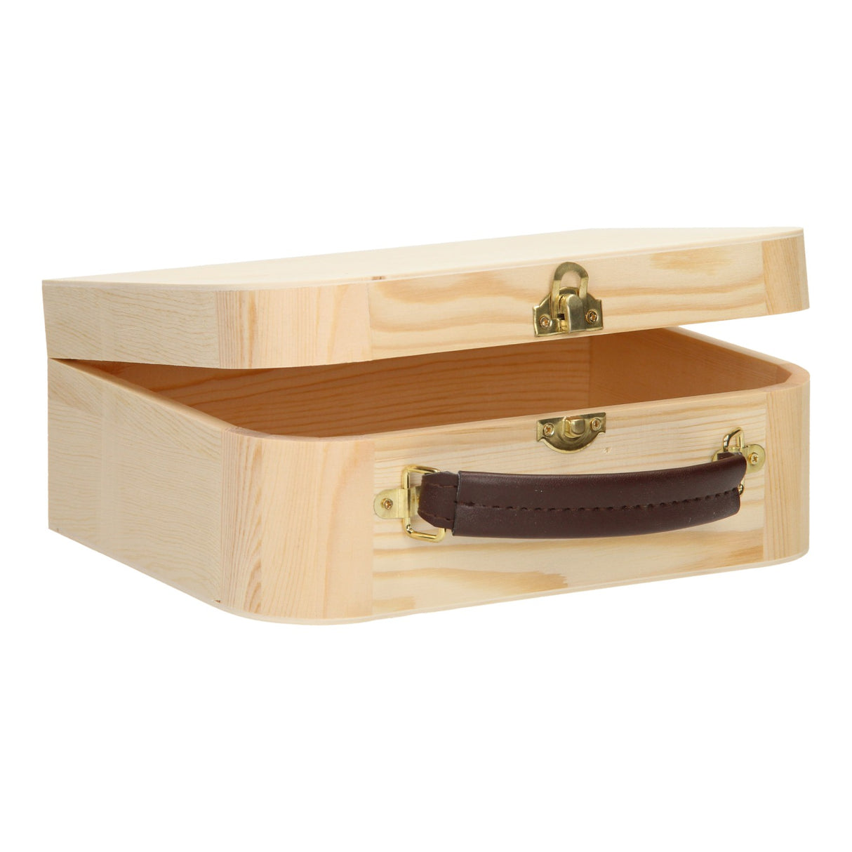 Wooden briefcase with leather handle pine