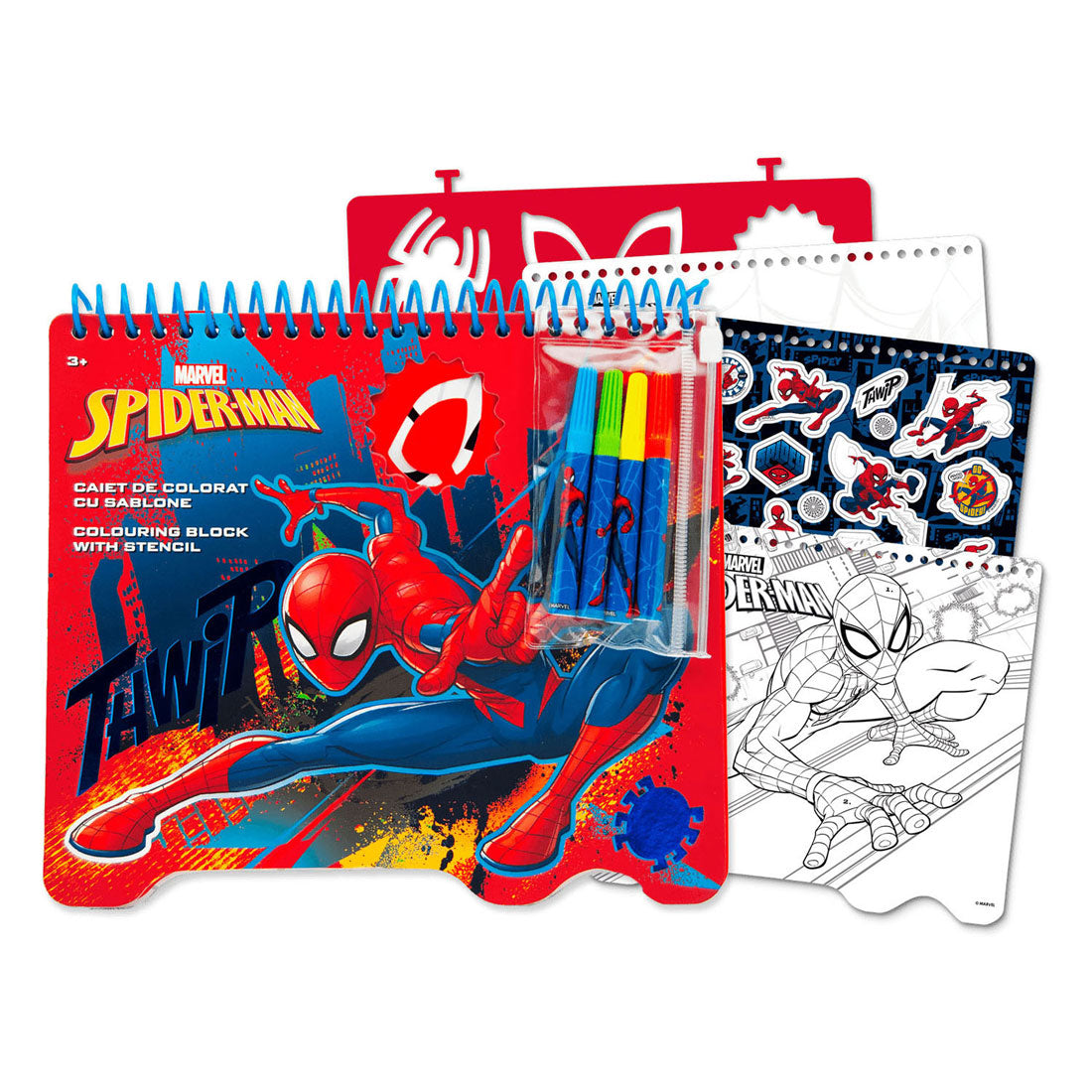 Spiderman color block with markers and templates