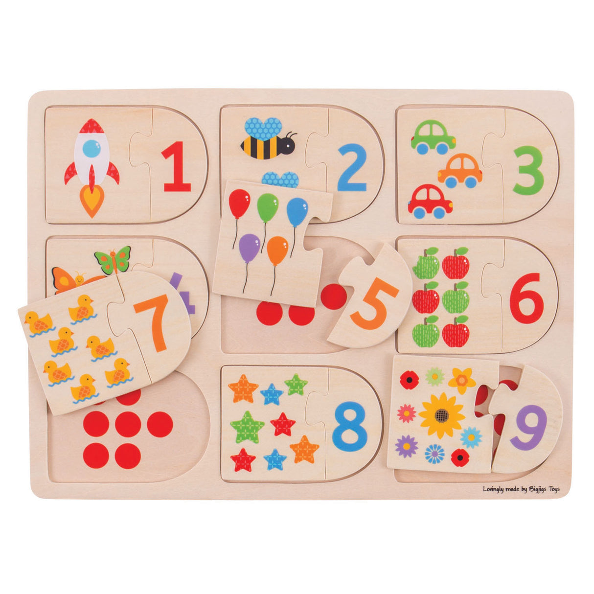 Bigjigs wooden learning puzzle numbers, 18dlg.