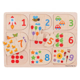 Bigjigs wooden learning puzzle numbers, 18dlg.