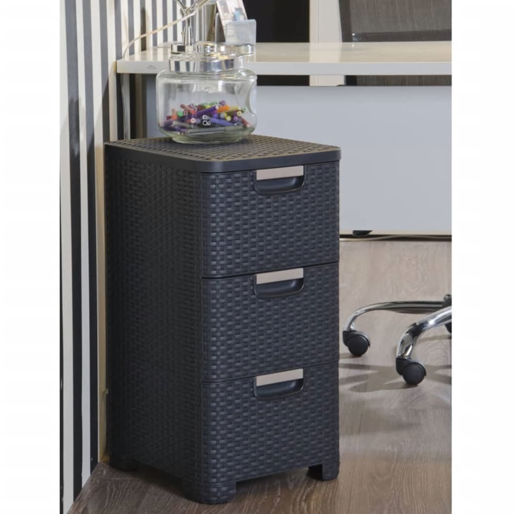 Hurver -Truhe der Schubladenstil 3x14 L Anthrazit -gelenkt