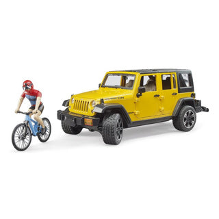 Bruder Auto Jeep Yellow with mountain biker
