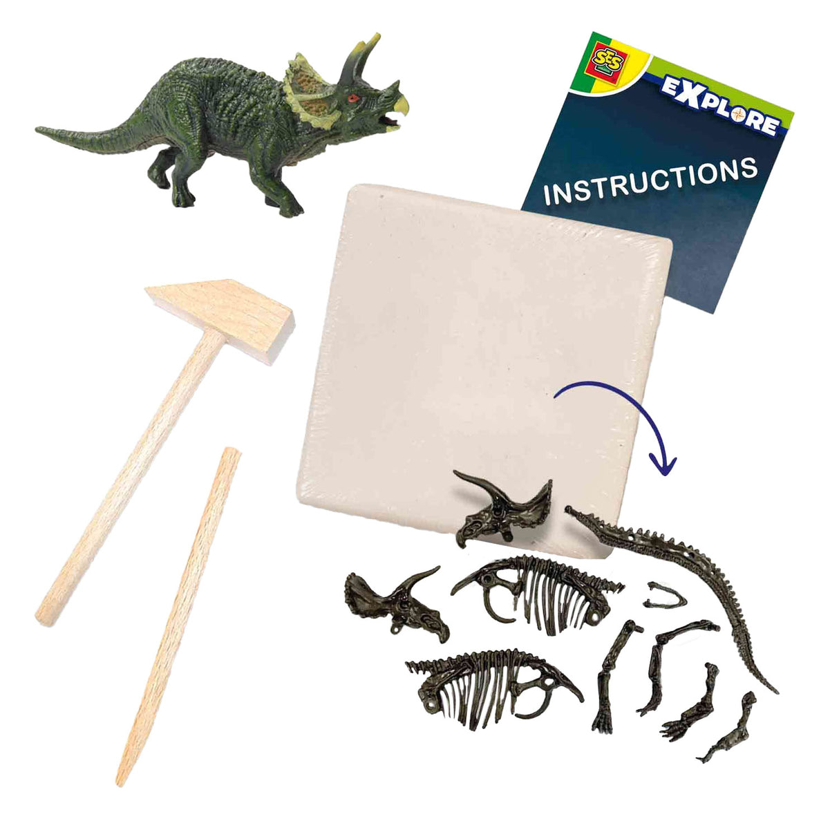 SES Prozkoumejte Dino a Skeleton Expavated 2in1 - Triceratops