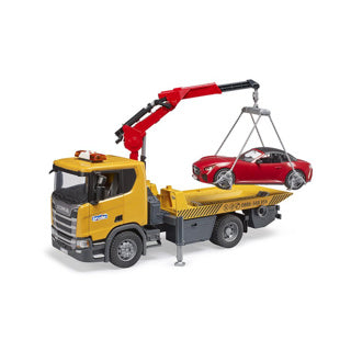 Bruder truck Scania 560R tow truck with car