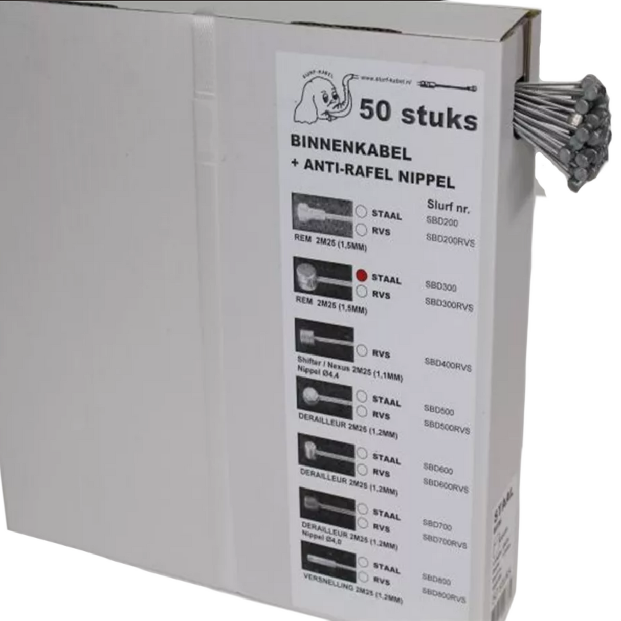 Slurf binnenkabel rvs ton nippel (50 stuks)