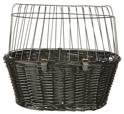 Trixie willows bicycle basket in front black with pillow and hood