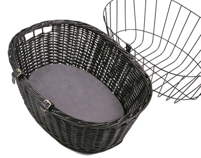 Trixie willows bicycle basket in front black with pillow and hood