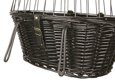 Trixie willows bicycle basket in front black with pillow and hood
