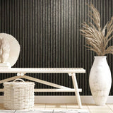 Mur nord Noordwand papier peint botanica Slats en bois noir et gris