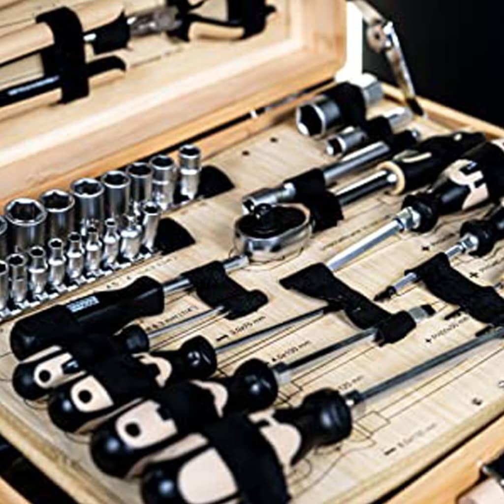 Brüder Mannesmann 108-part tool set Bamboo suitcase