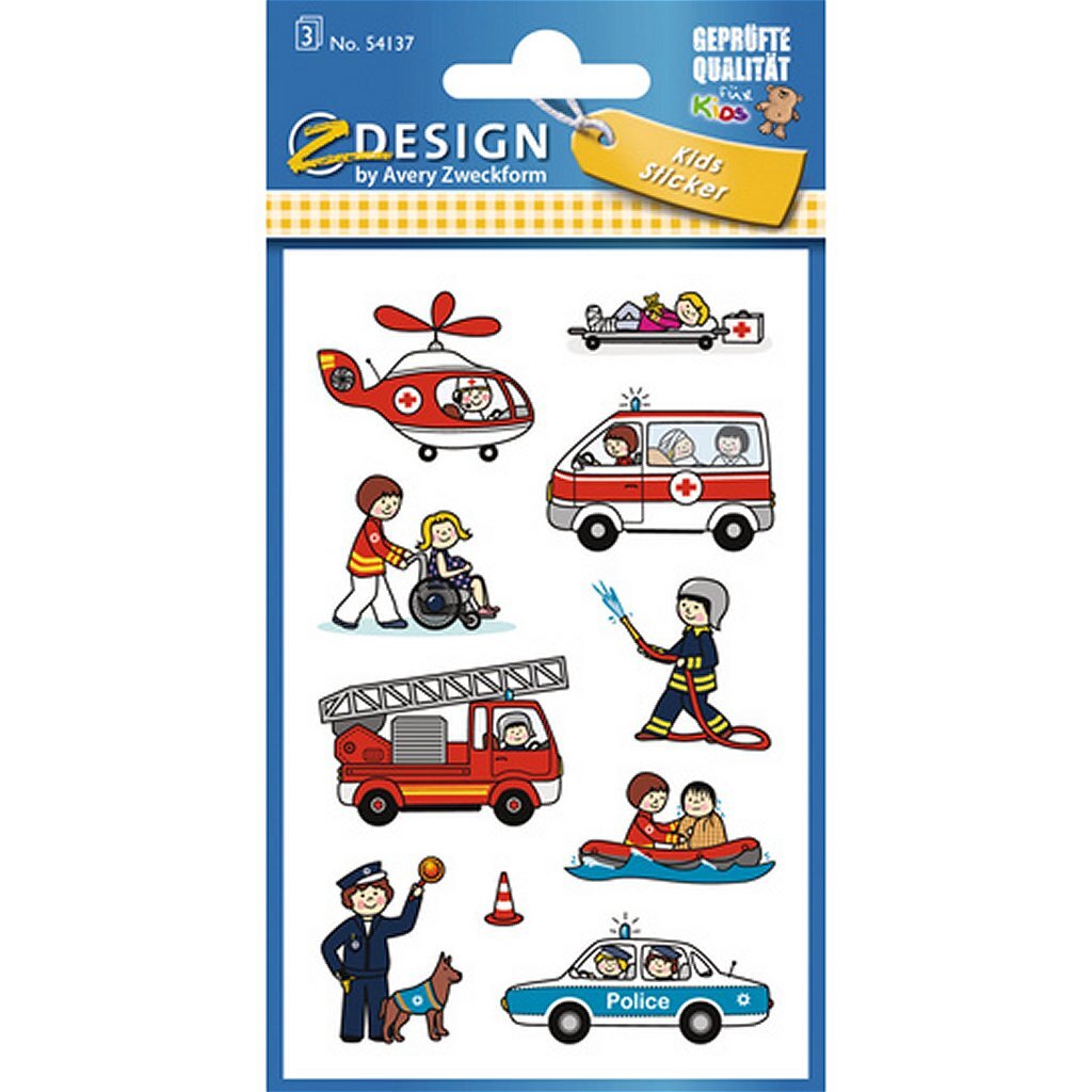Avery AV-54137 Z-Design Kids Stickers Services d'urgence 3 Vel