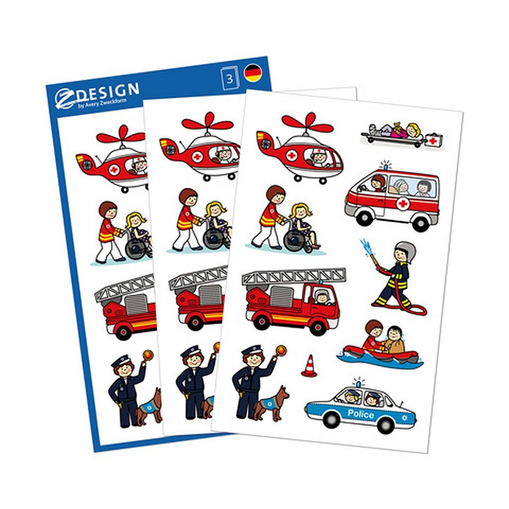 Avery AV-54137 Z-Design Kids Stickers Services d'urgence 3 Vel